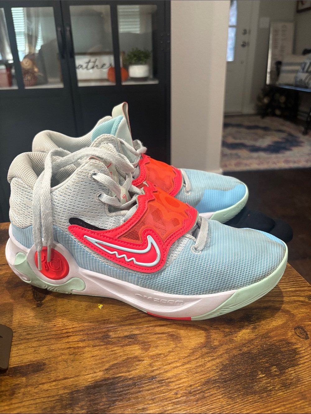 Nike Kids Light Blue and Coral Slip-On Athletic Sneakers